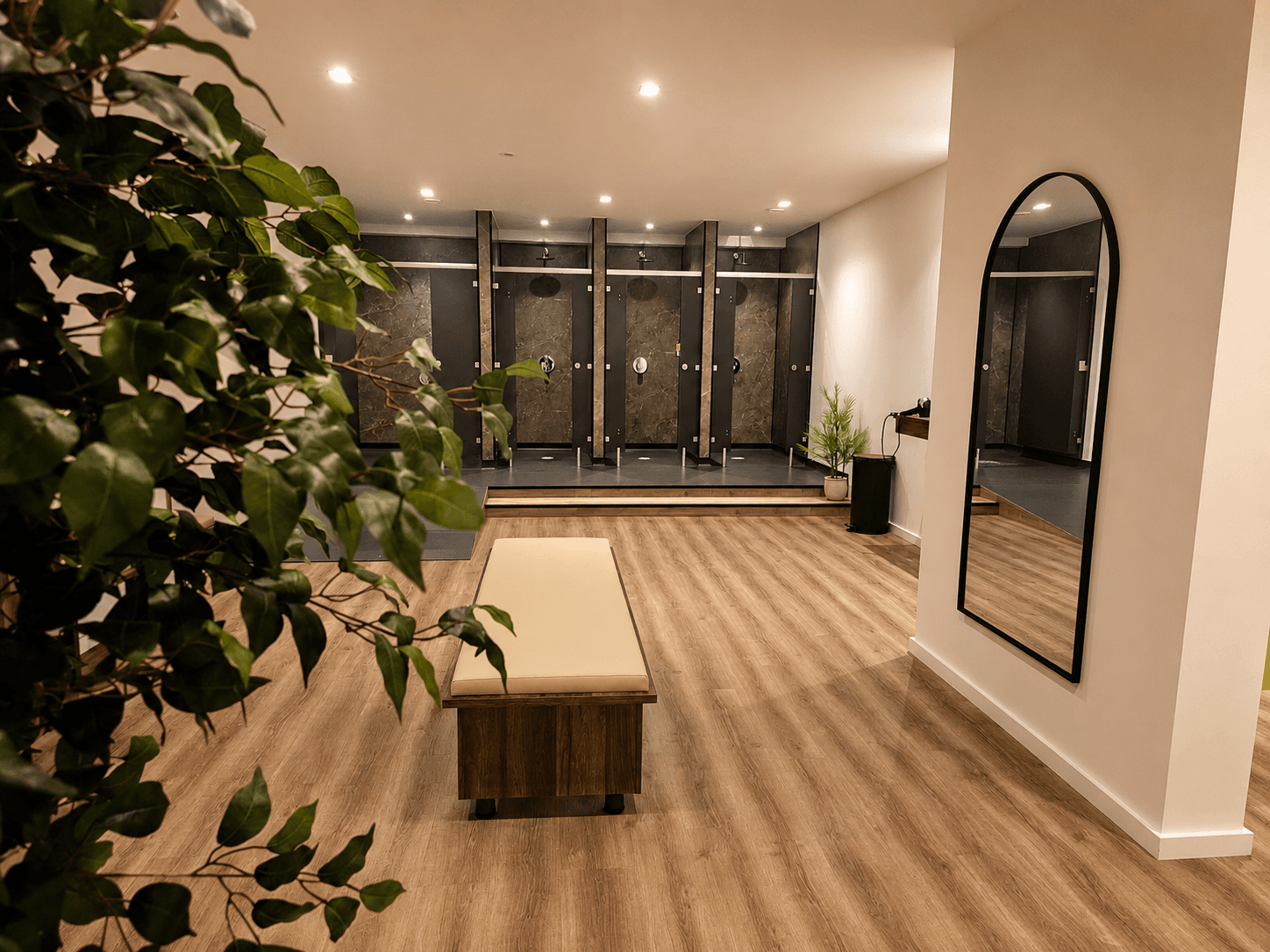 The changing rooms and showers at The Tide House
